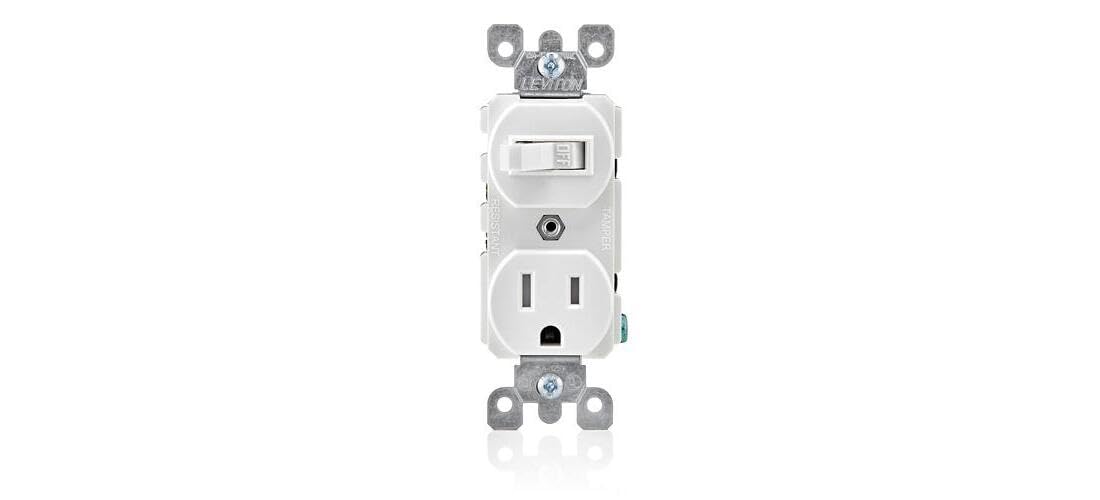 Leviton R62-T5225-0WS 15 Amp White Toggle Switch & Receptacle Combination