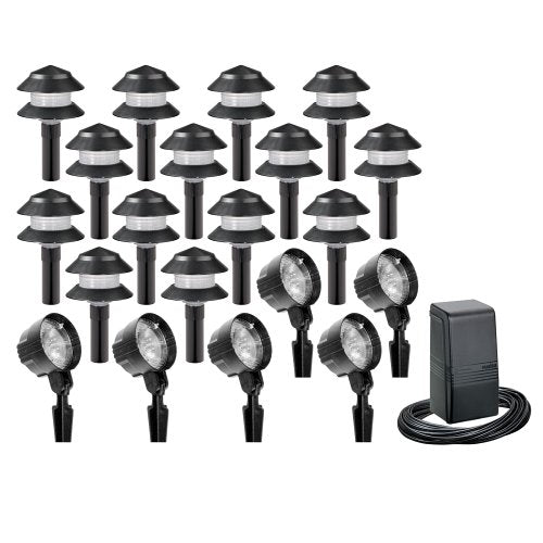 Intermatic LX58720P Malibu Lawn Light Combo Kit with 14 Tier Lights, Six FloodLights and 80-Watt Power Pack, Black