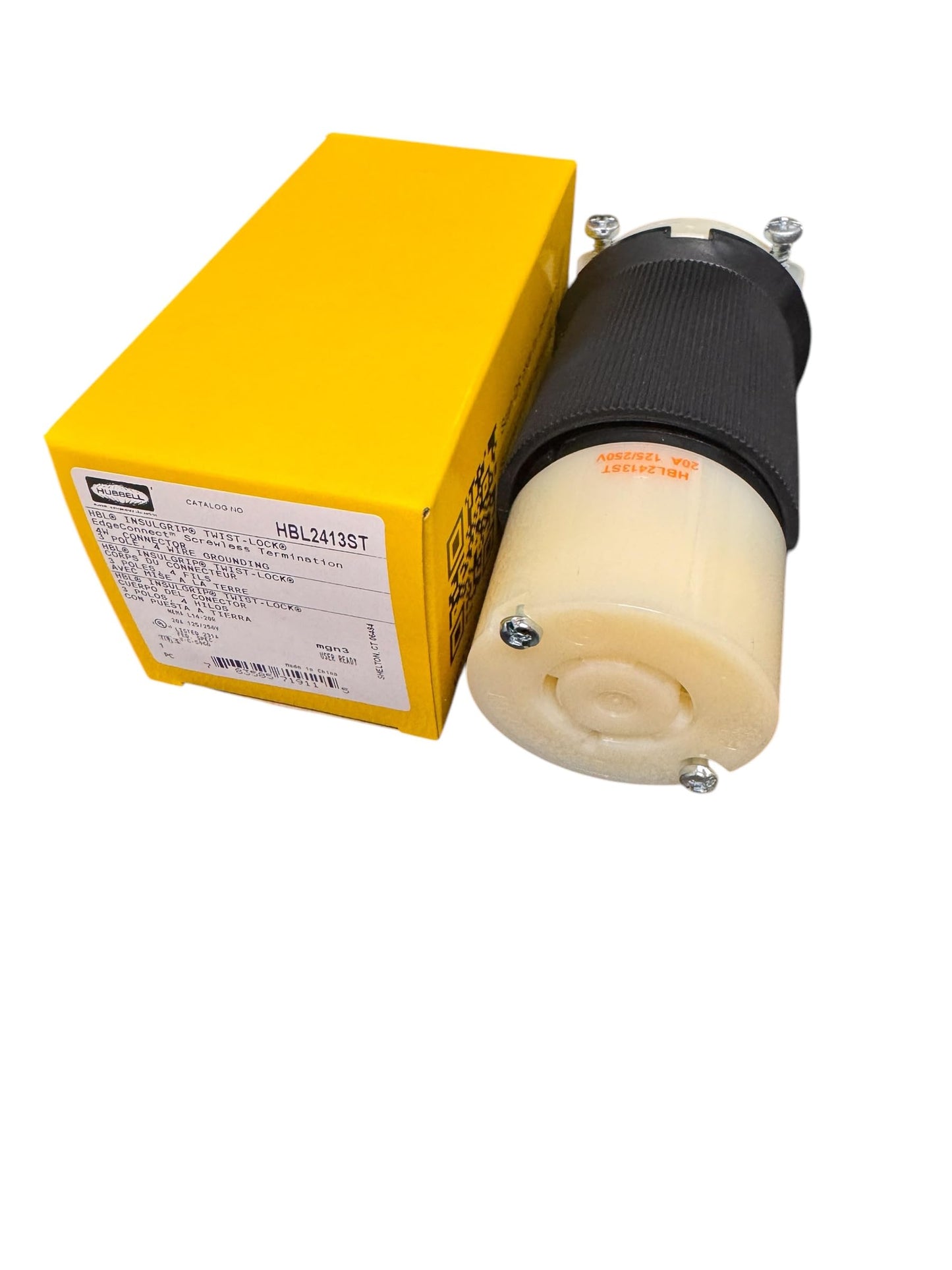 Hubbell HBL2413ST Female Connector, 20A 125/250V, Black and White