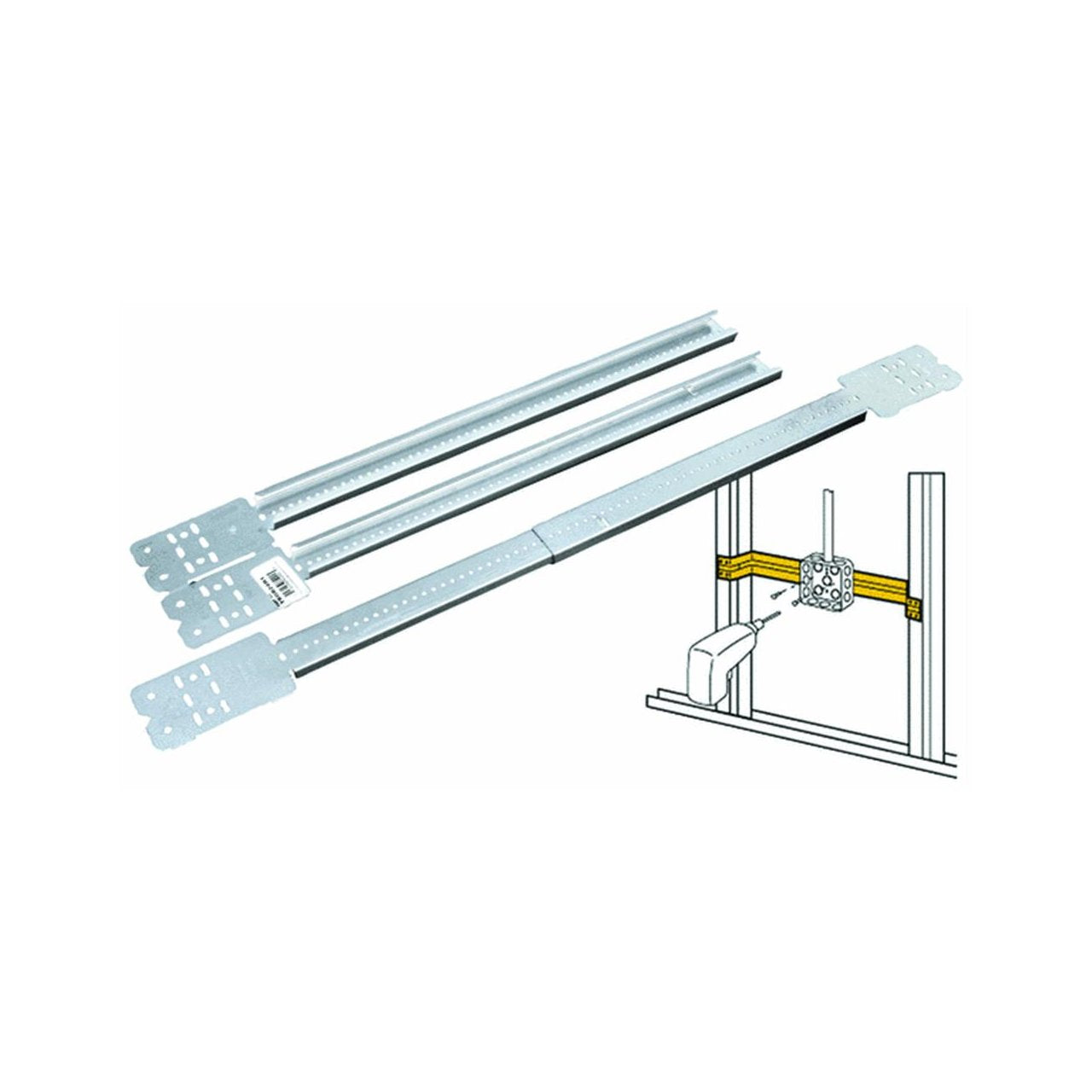Erico TSGB24R1 Caddy 24 in. Telescopic Screw Gun Electrical Box Bracket, Silver