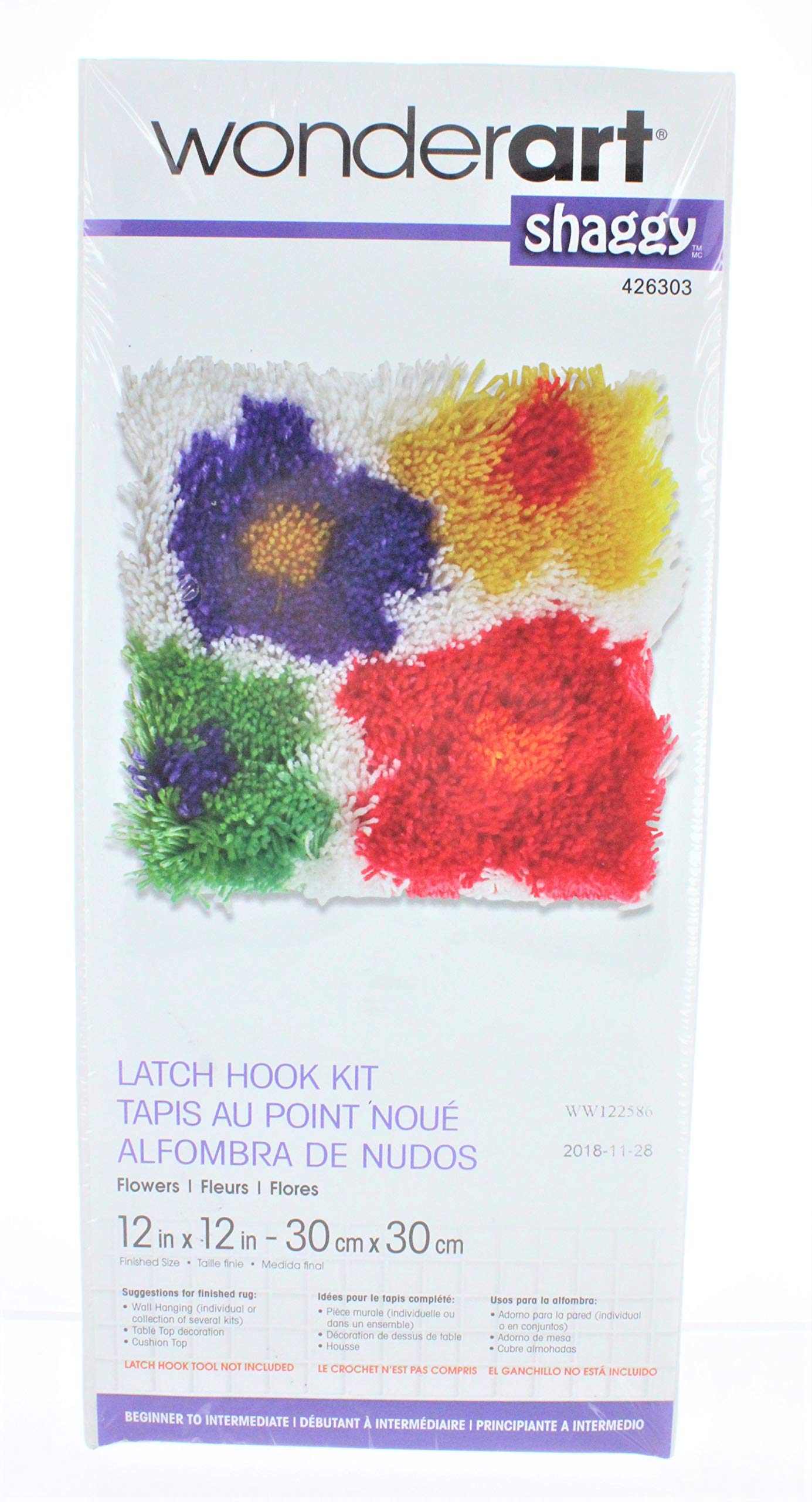 WonderArt Shaggy Latch-Hook Kit, Small Tie Die, 12" X 12"