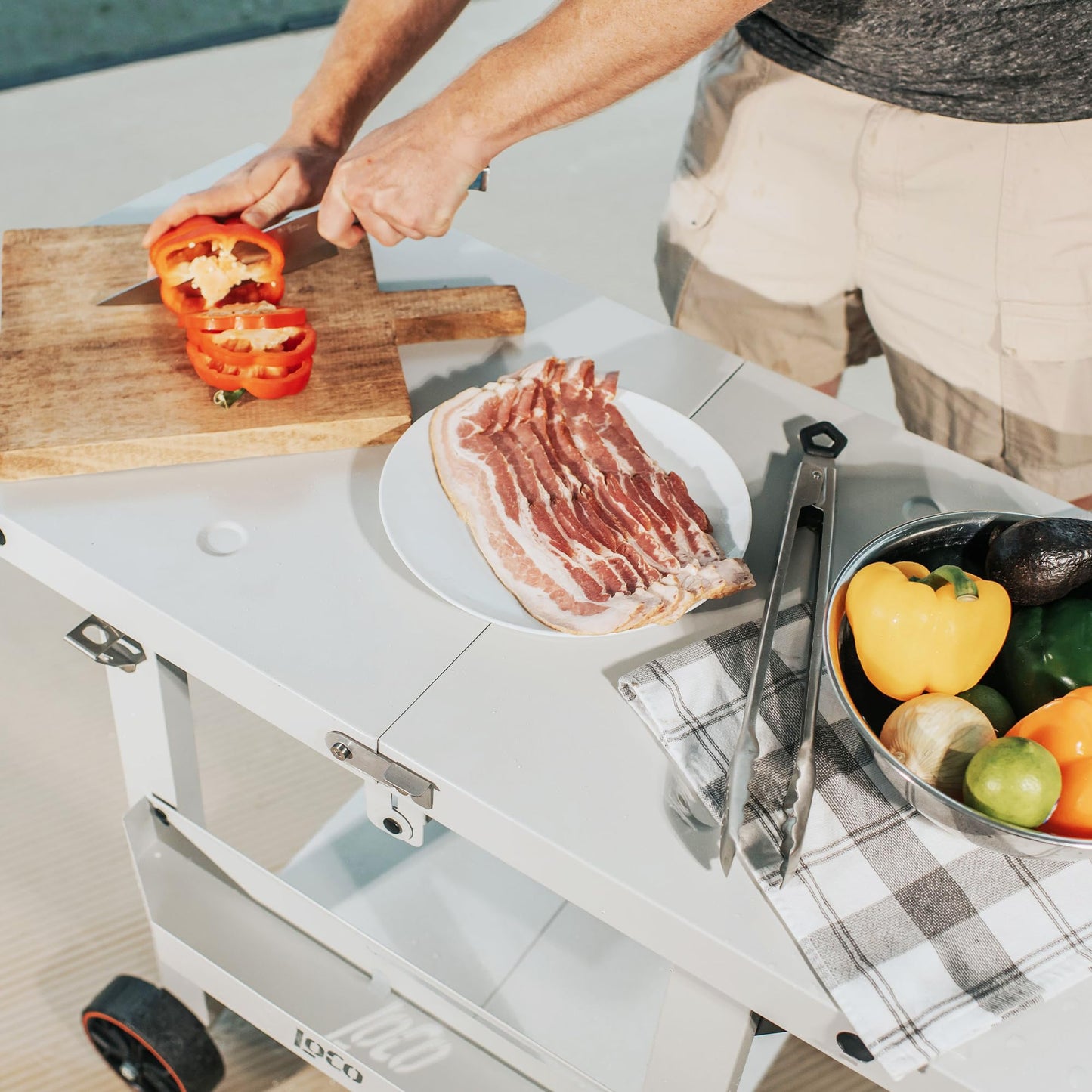 LoCo Cookers Griddle Grill Cart, Foldable Steel Tabletop Prep Station, Chalk