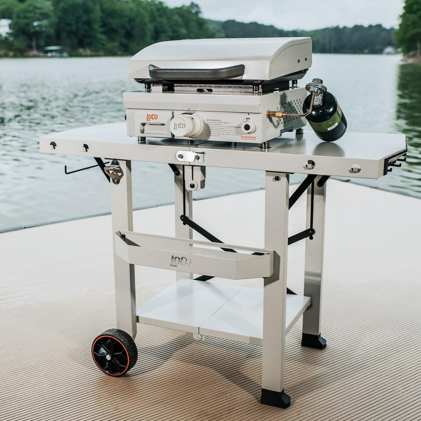 LoCo Cookers Griddle Grill Cart, Foldable Steel Tabletop Prep Station, Chalk