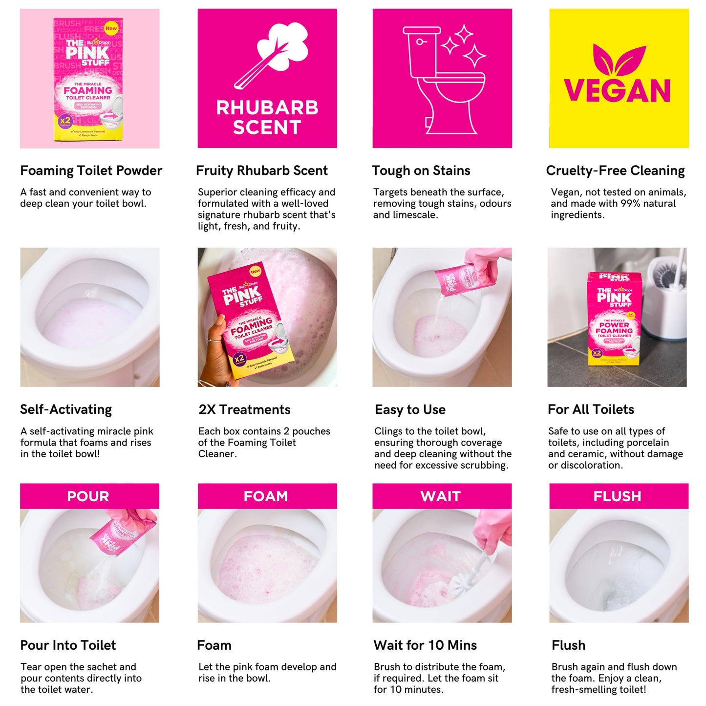 Stardrops The Pink Stuff Miracle Power Foaming Toilet Cleaner – Self-Activating Formula for Deep Cleaning, Stain Removal, and a Fresh Shine – Bathroom Essential