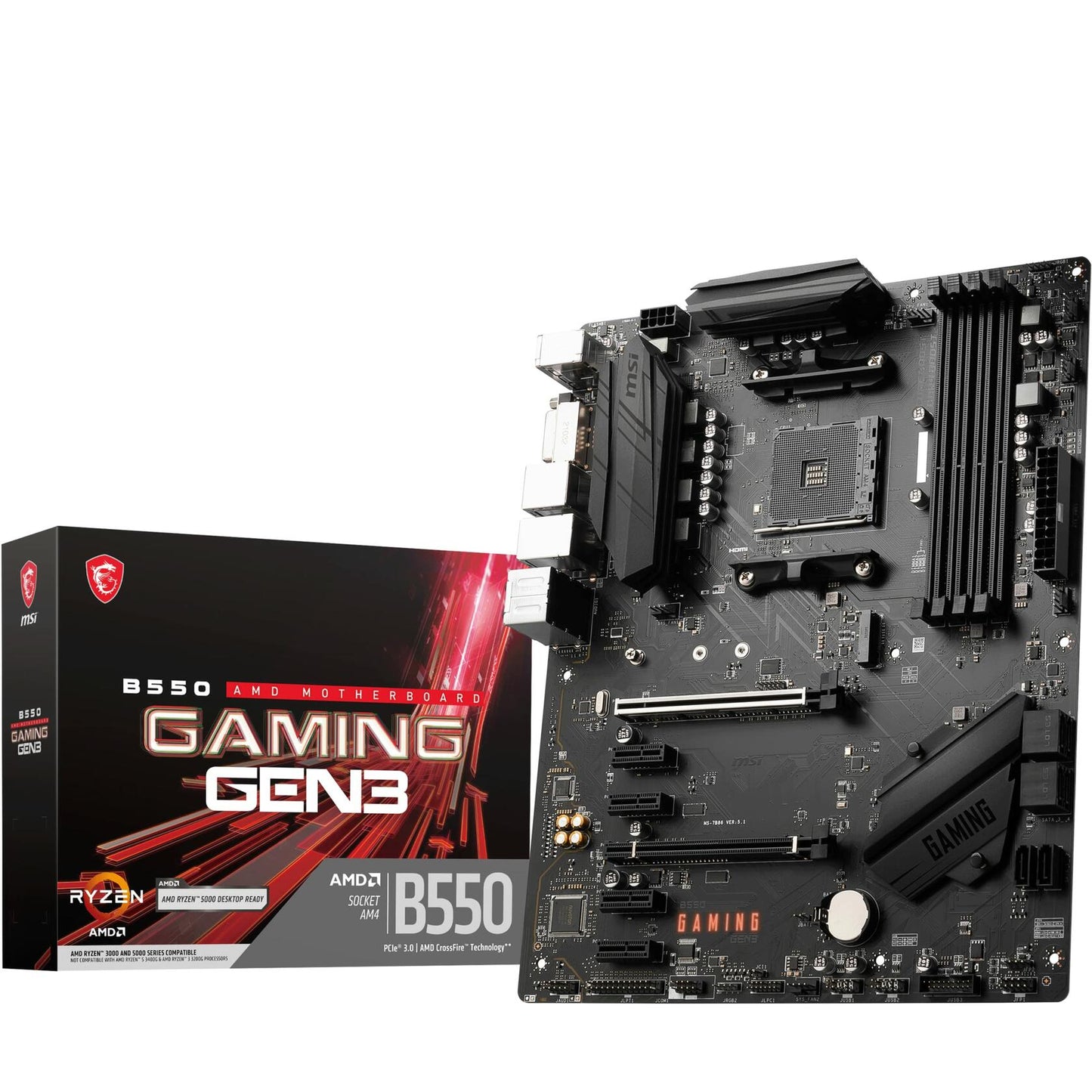 MSI B550 Gaming GEN3 AM4 ATX MB 4xDDR4 6xPCIE 1xM.1 HDMI 1 DVI RAID LAN 6xSATAIII 2xUSB3.2 2xUSB2.0