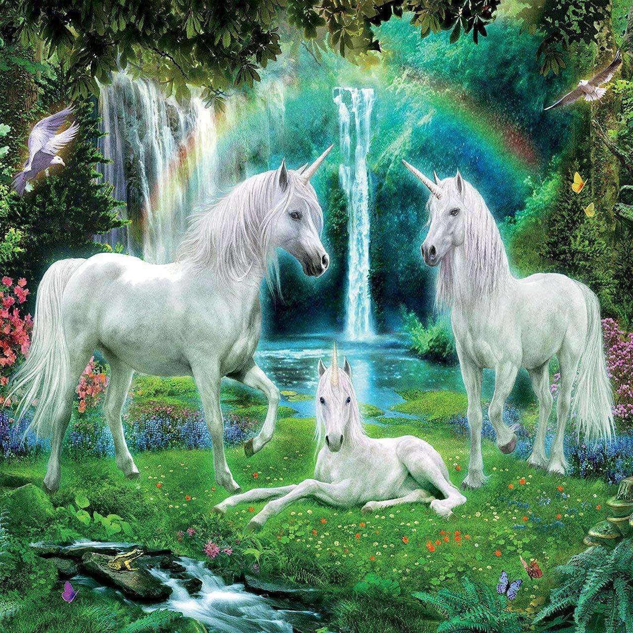 Ceaco - Unicorns Glitter -Rainbow Unicorn Family - 100 Piece Jigsaw Puzzle