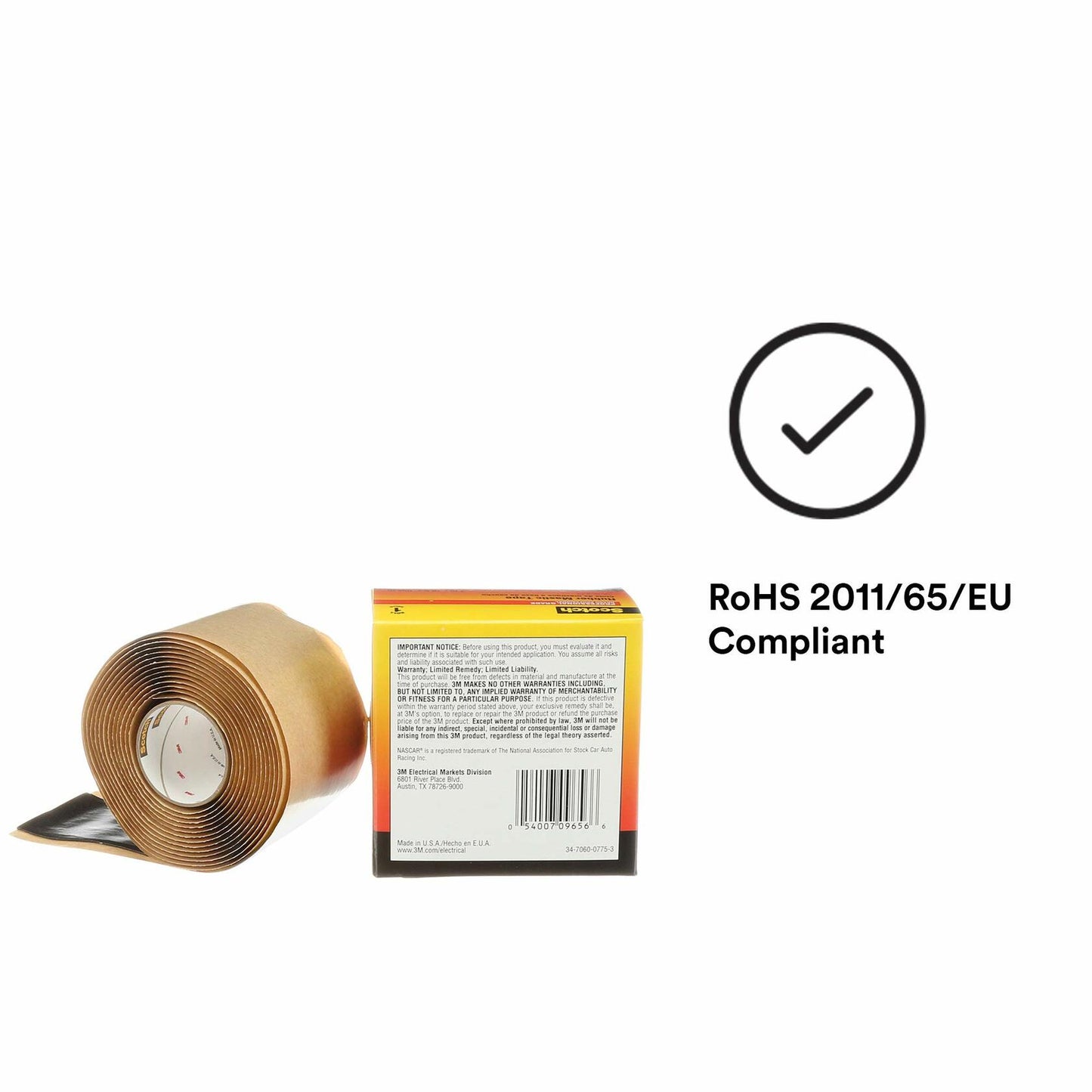 3M Scotch Rubber Mastic Tape 2228, 2 in x 10 ft, Black, Conformable, Self�Fusing, Electrical Insulating, Moisture Sealing, Indoor and Outdoor Applications, 65 mil thick, 1 Roll