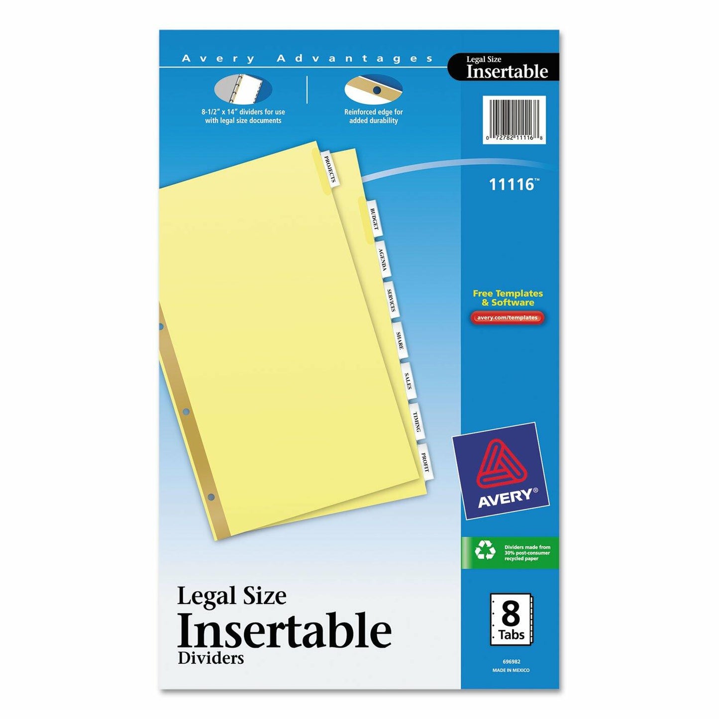 Avery 11116 Insertable Standard Tab Dividers, 8-Tab, Legal,Buff