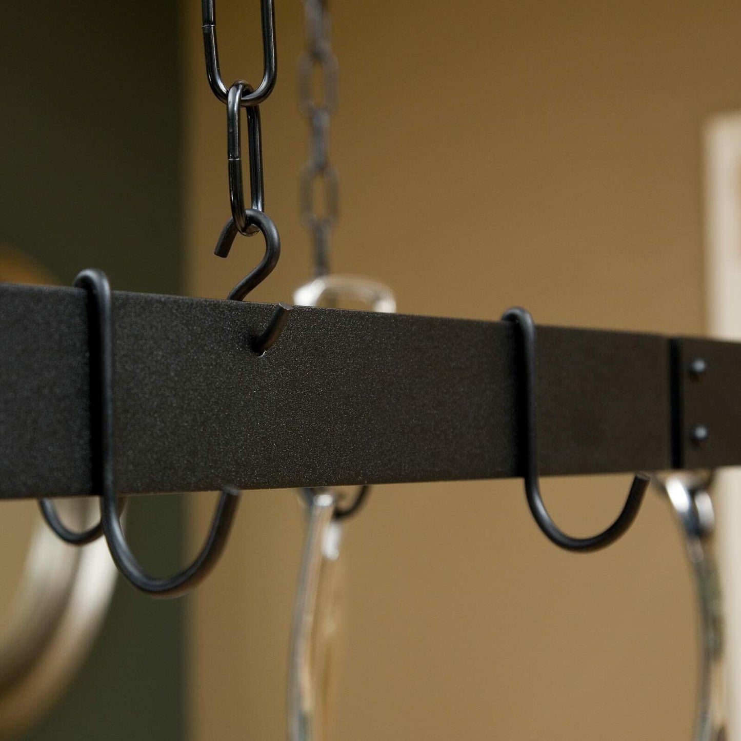 Rogar Black Rectangular Pot Rack with Centerbar