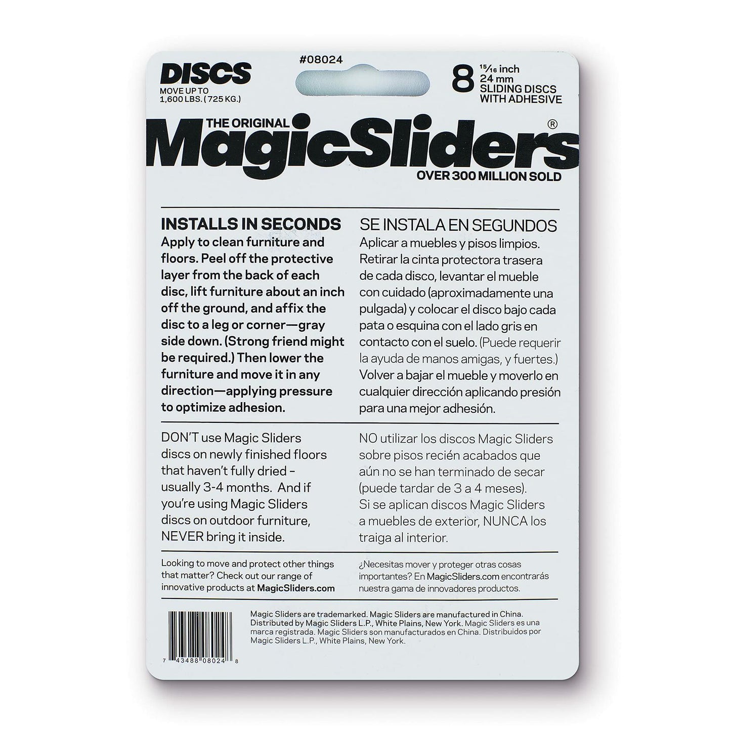 Magic Sliders 8024 Series 8PK 15/16" SQ Slider, 1, Grey