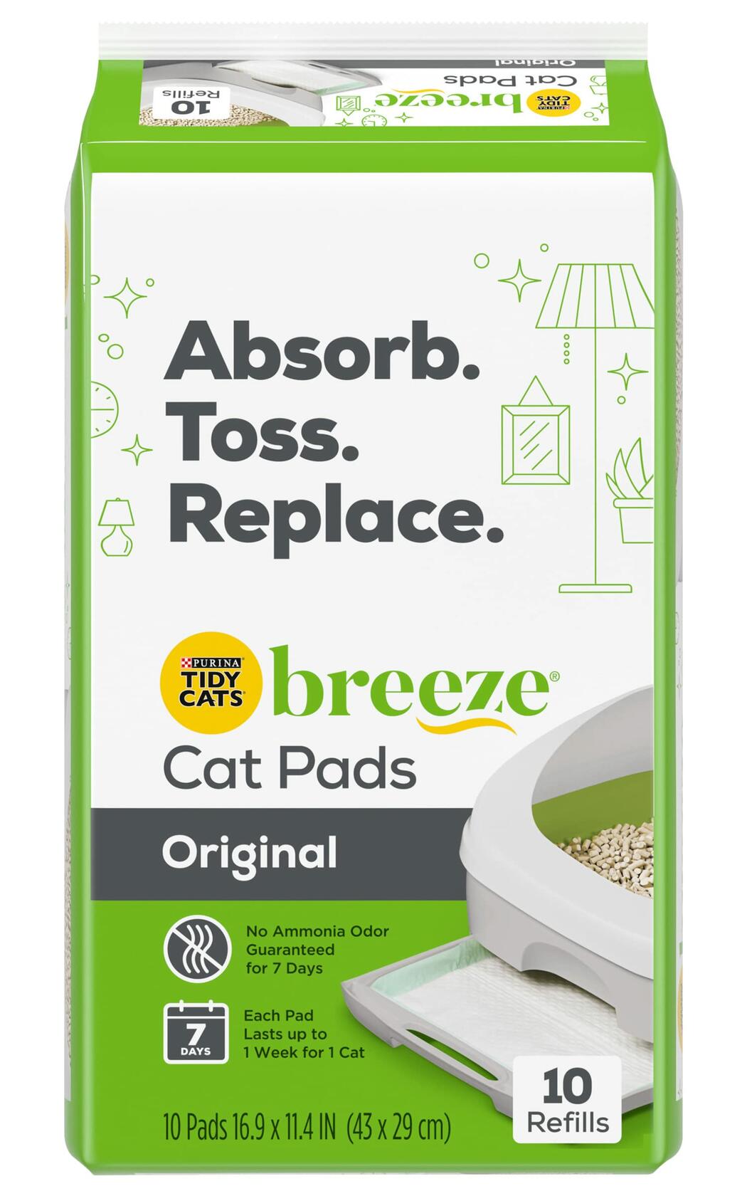 Purina Tidy Cats Breeze Cat Pad Refills, Clean & Easy Disposable Cat Pads for Breeze Litter System, Controls Odors, 10 Cat Pad Refills/Pack (Pack of 2)