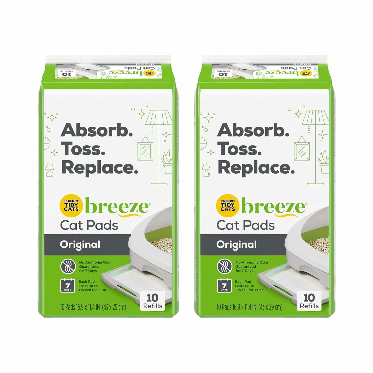 Purina Tidy Cats Breeze Cat Pad Refills, Clean & Easy Disposable Cat Pads for Breeze Litter System, Controls Odors, 10 Cat Pad Refills/Pack (Pack of 2)