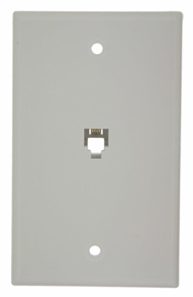 Leviton 40949-W Standard Telephone Wall Jack, 6P4C, Screw Terminals, White