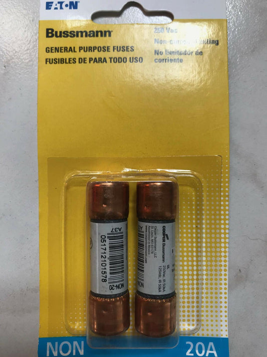 Bussman BP/NON-20 20 Amp 250 Volt Fast Acting Cartridge Fuses 2 Count
