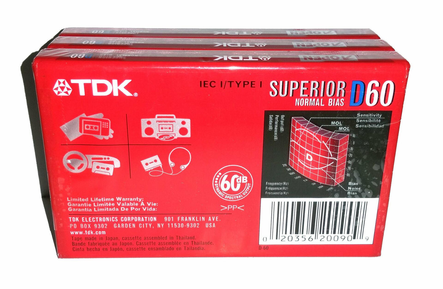 TDK 3-pack Superior Normal Bias D60 Cassette Tape - Red, 180 Minutes, 3 Count