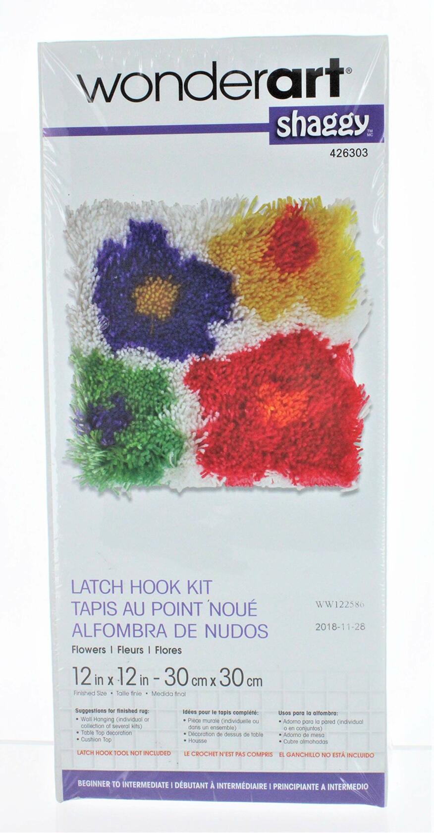 WonderArt Shaggy Latch-Hook Kit, Small Tie Die, 12" X 12"