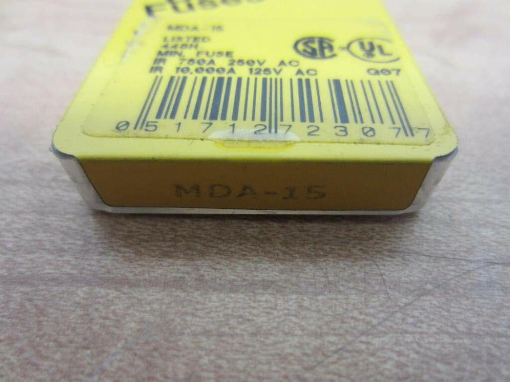 Bussmann MDA-15 15 Amp Time Delay Ceramic Tube Fuse, 250V UL Listed 5-in Tin, 5 Pack