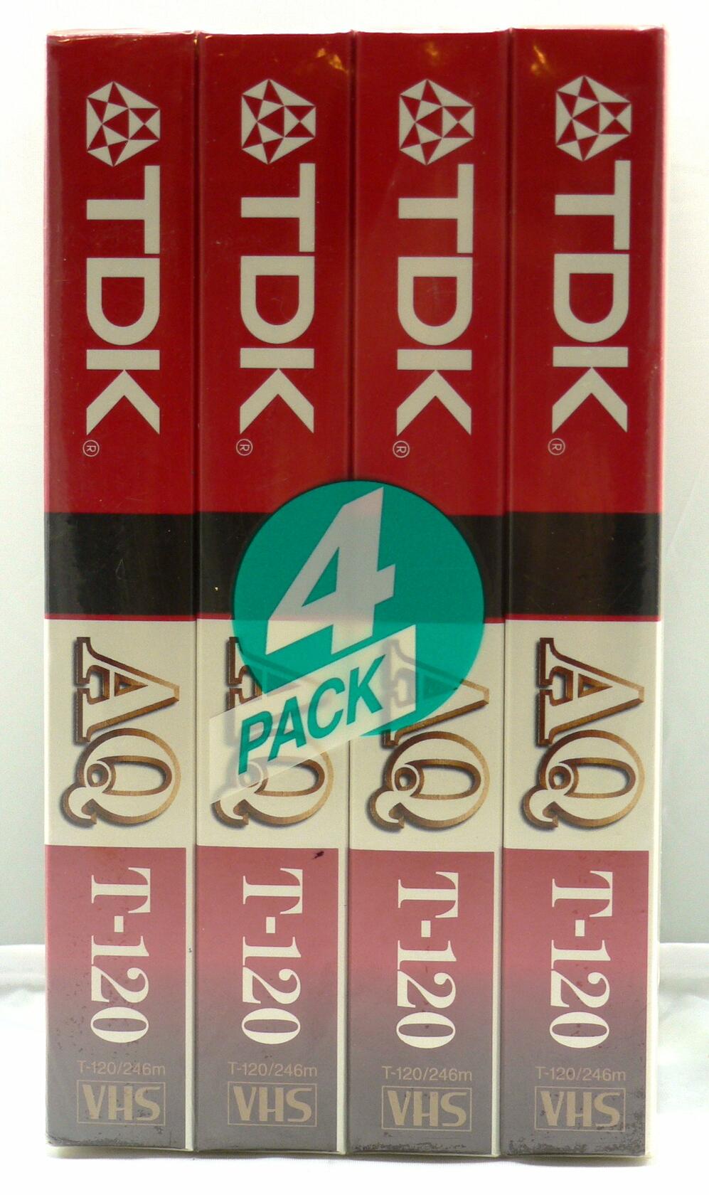 TDK AQ Advanced Quality T-120 Blank VHS Cassette, 6 Hours - Pack of 4