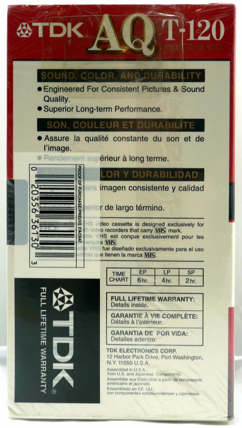 TDK AQ Advanced Quality T-120 Blank VHS Cassette, 6 Hours - Pack of 4