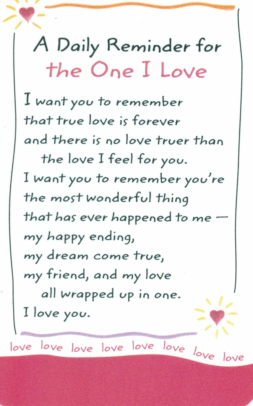 Wallet Cards - A Daily reminder for the One I Love