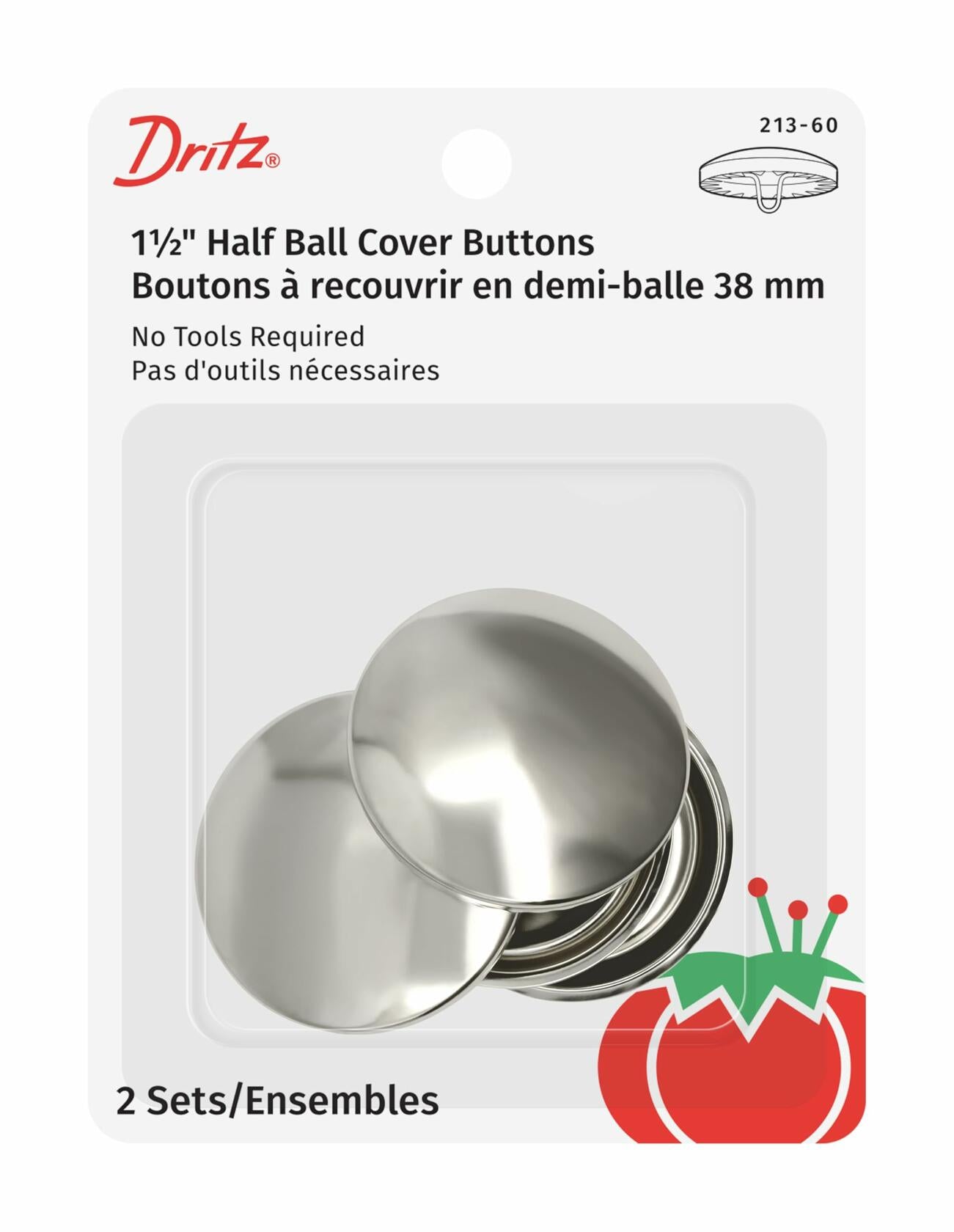 Dritz 213-60 Half Ball Cover Buttons, Size 60 - 1-1/2-Inch, 2-Sets