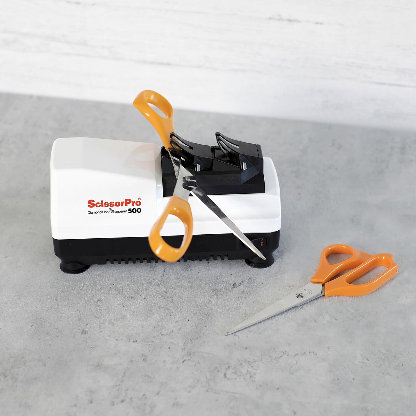 Chef's Choice Scissorpro Electric Professional with Diamond Hone Features Precise Angle Guides Sharpens a Variety of Household Scissors, 2-Stage, White