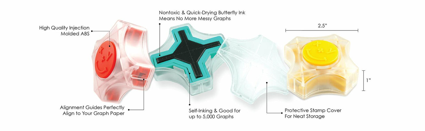CoordiMate Self Inking XY Graph Stamp Clear and Yellow, Inch Measurements (with Black Ink)