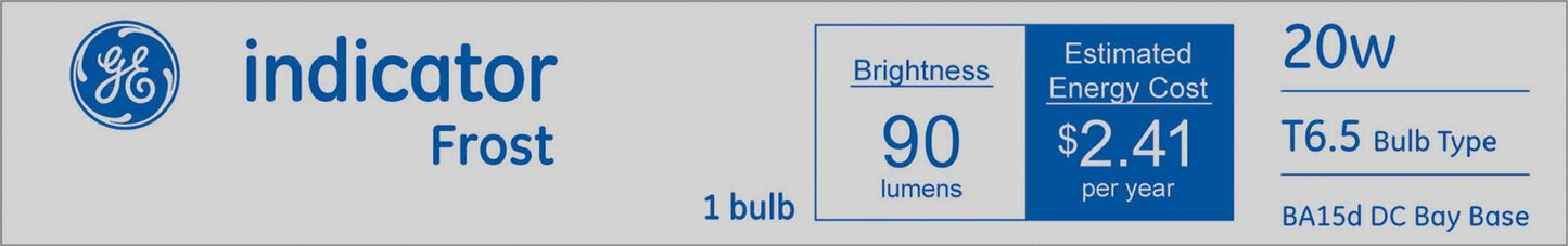 GE Indicator Light Bulb, Appliance Indicator Light, T6.5 Light Bulb, BA15d DC Bay Base, 20 Watts (1 Pack)