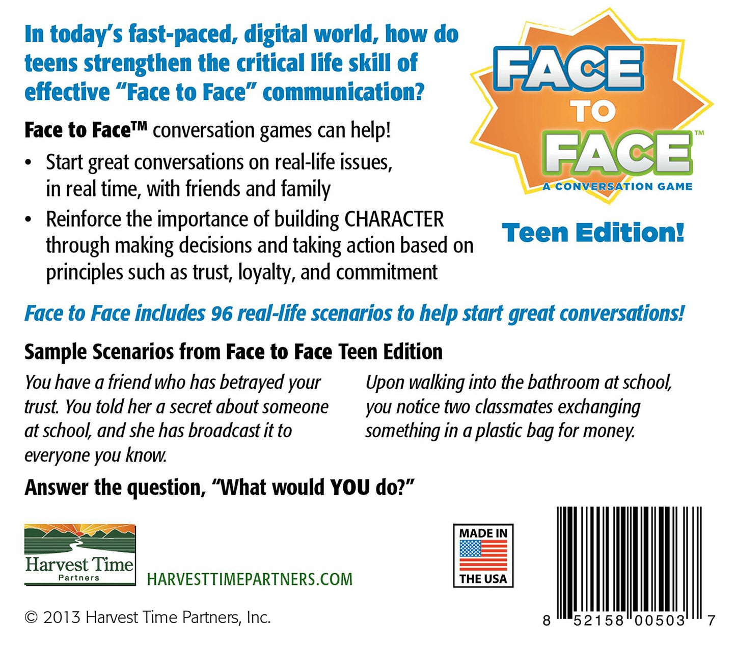Face to Face Card Game (Teen Edition) � Open Communication and Character Development, Ages 13 to Adult