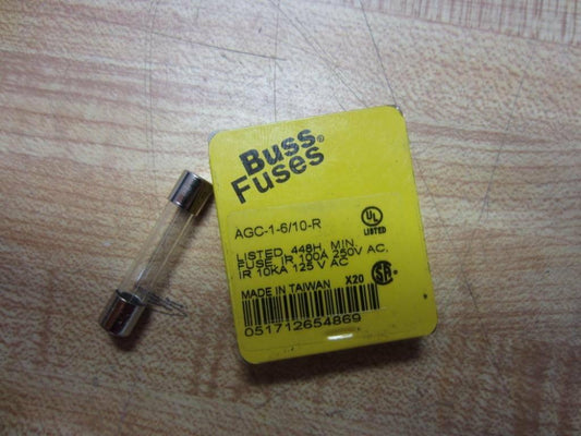 Bussmann AGC-1-6/10-R AGC Series Fuse, Fast Acting, 1-6/10 Amp, 250V, Glass Tube, 1/4" x 1-1/4", Rohs Compliant (Pack of 5)