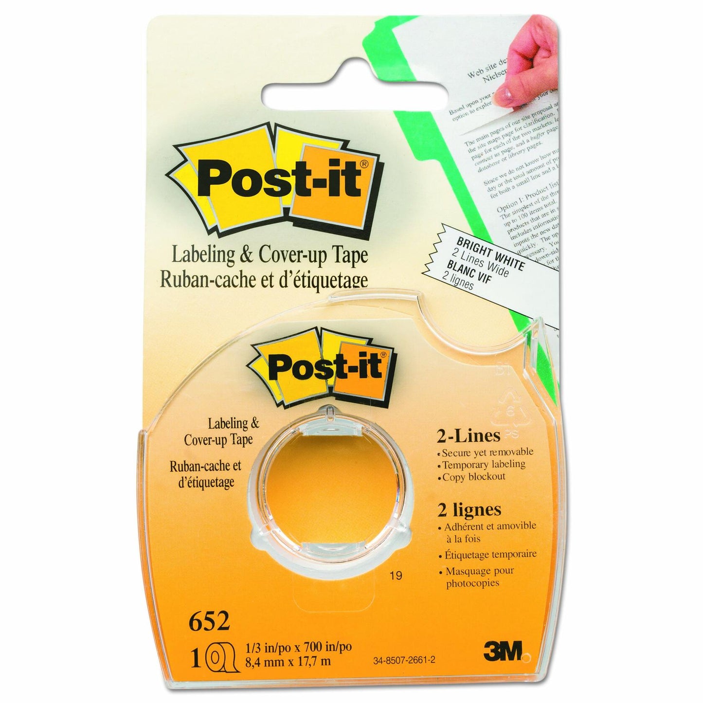 Post-it Labeling and Cover-Up Tape, 1 Roll ,1/3 in x 700 in (652)