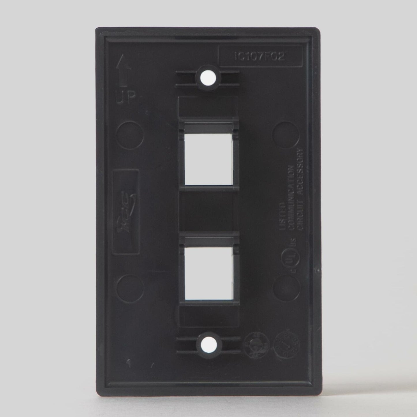 ICC 2-Port Faceplate for Keystone Connectors, Single Gang Outlet Box, Wall Plate for Networking and Home Installations, Durable and Easy to Install, Black, Single