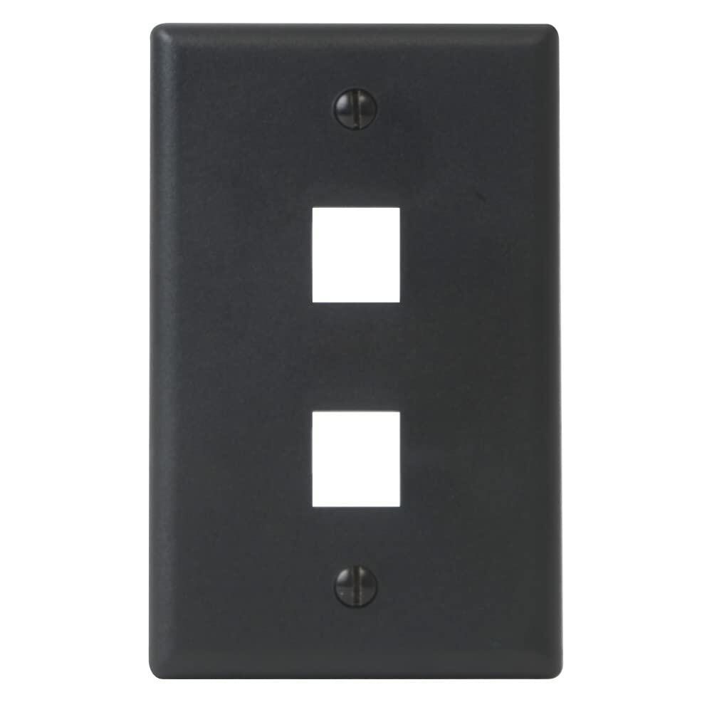 ICC 2-Port Faceplate for Keystone Connectors, Single Gang Outlet Box, Wall Plate for Networking and Home Installations, Durable and Easy to Install, Black, Single