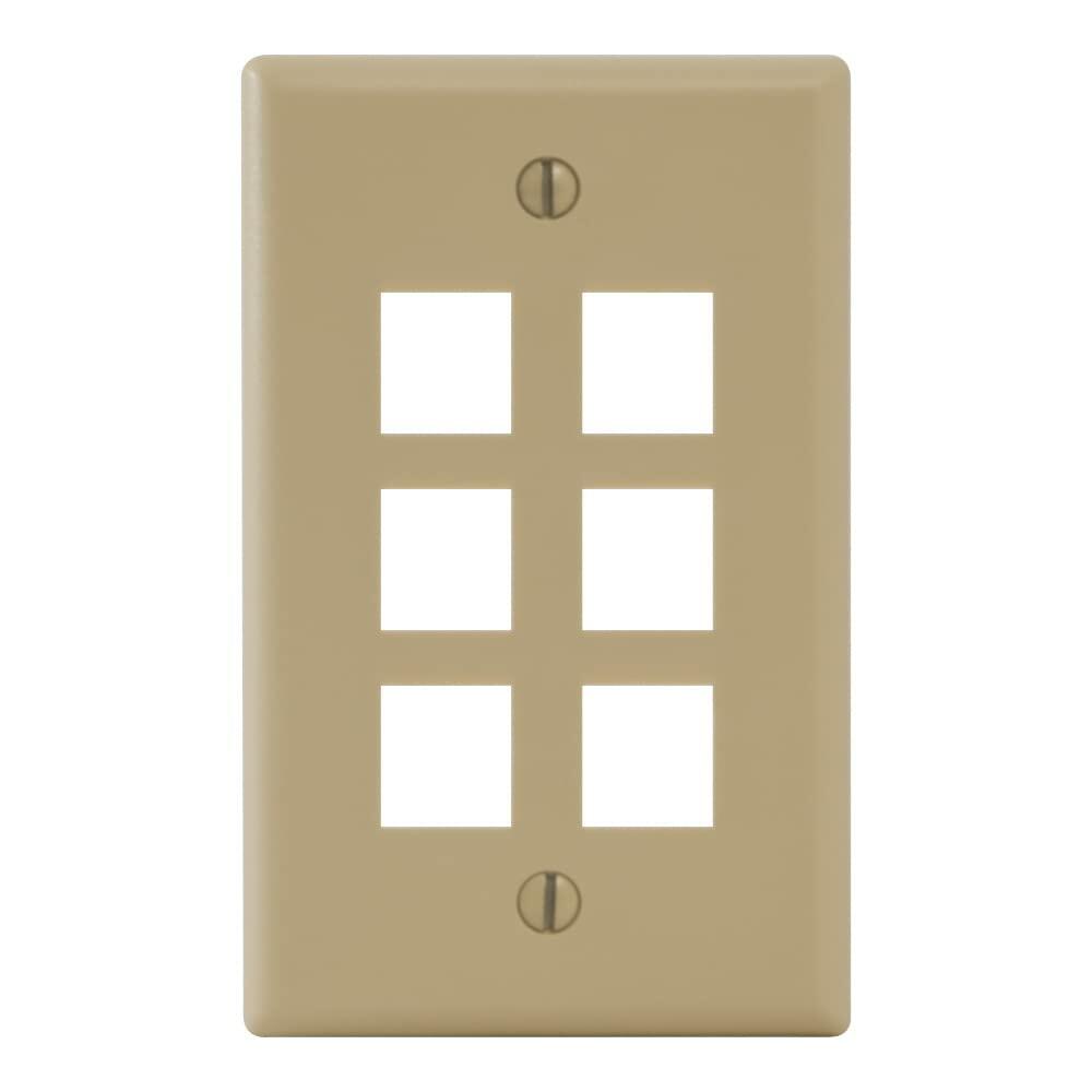 ICC Single Gang 6-Port Classic Faceplate for EZ and HD Style Keystone Connectors, Wallplate for Networking and Home Installations, Durable and Easy to Install, Ivory, Single