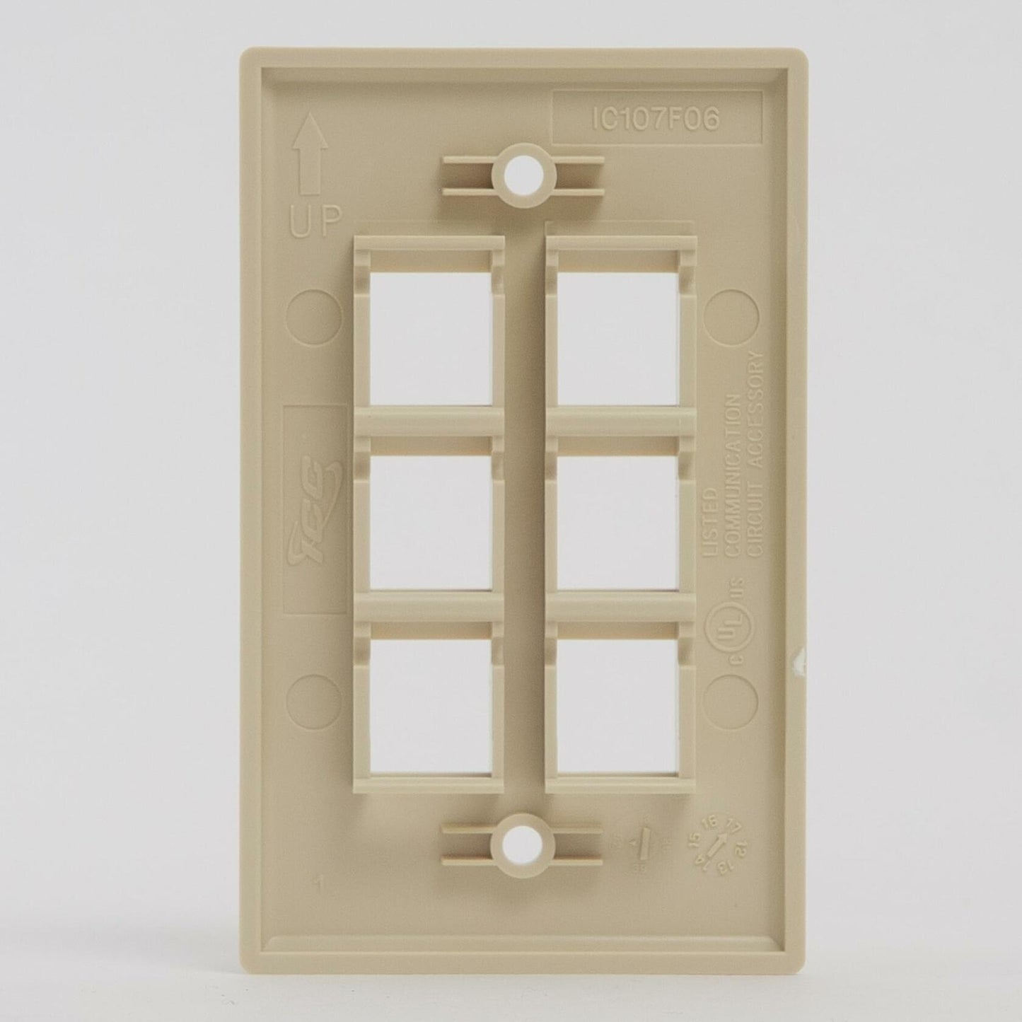 ICC Single Gang 6-Port Classic Faceplate for EZ and HD Style Keystone Connectors, Wallplate for Networking and Home Installations, Durable and Easy to Install, Ivory, Single