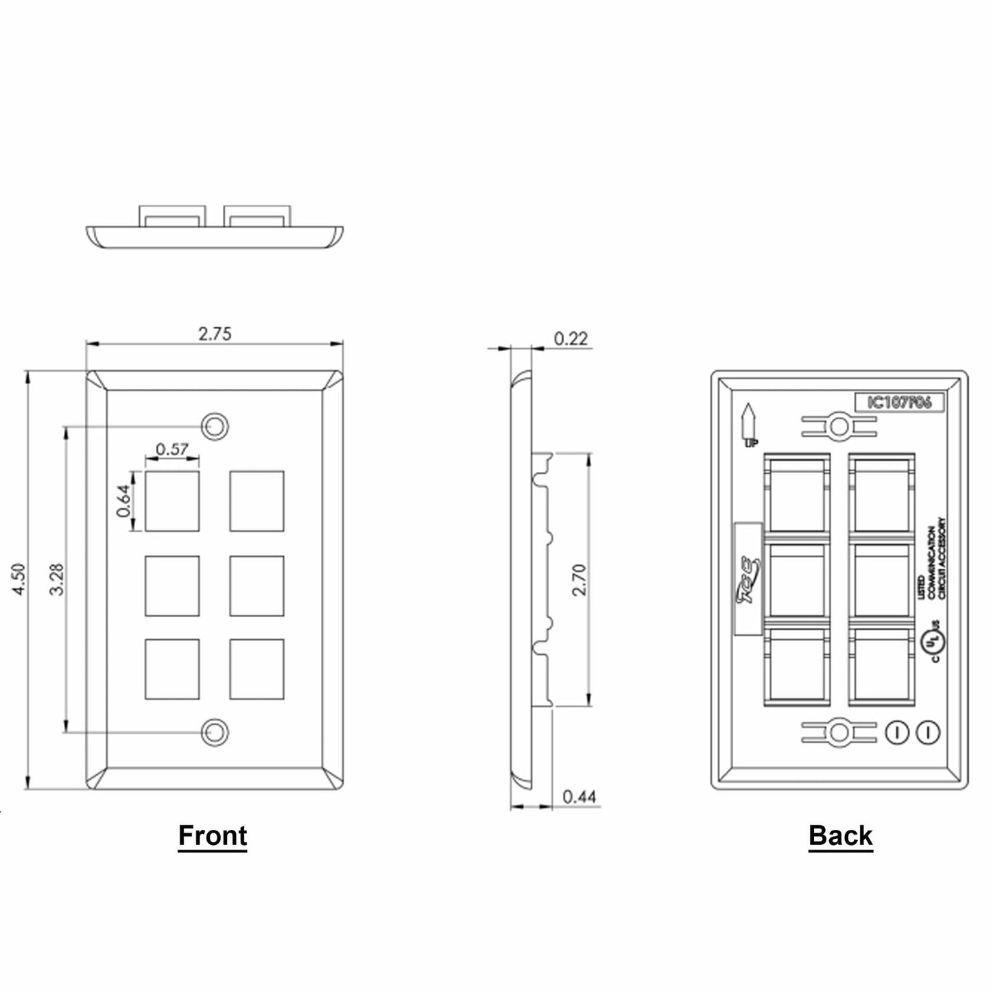 ICC Single Gang 6-Port Classic Faceplate for EZ and HD Style Keystone Connectors, Wallplate for Networking and Home Installations, Durable and Easy to Install, Ivory, Single