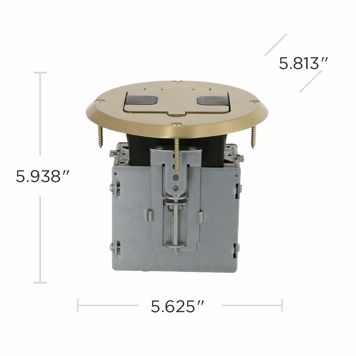 Hubbell-Raco 6239 Floor Kit with Recessed Duplex 15A TR Device and Adjustable Steel Box, 1-Gang, Brass
