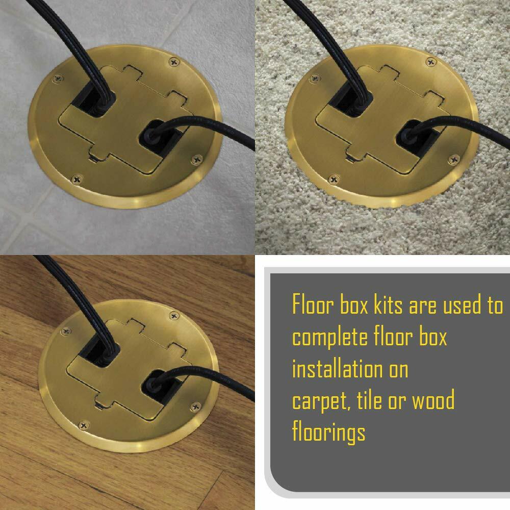 Hubbell-Raco 6239 Floor Kit with Recessed Duplex 15A TR Device and Adjustable Steel Box, 1-Gang, Brass