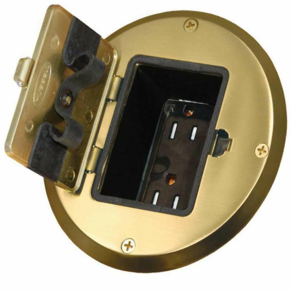 Hubbell-Raco 6239 Floor Kit with Recessed Duplex 15A TR Device and Adjustable Steel Box, 1-Gang, Brass
