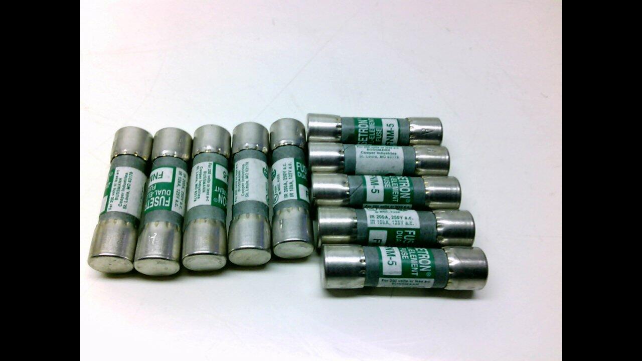 Bussmann FNM-5 - Pack Of 10 - Fusetron Dual-Element Fuse Fnm-5 - (PACK OF 10)