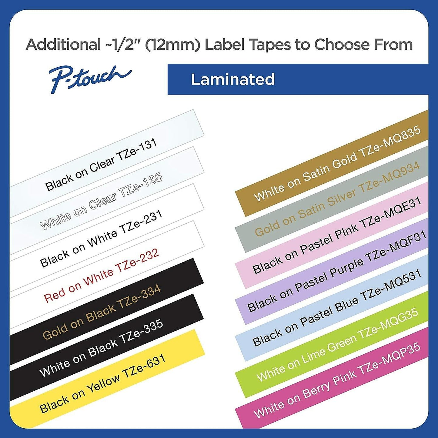 Brother TZE2312PK Laminated Labeling Tape,For TZ Models,1/2-Inch ,2/PK,Black/White