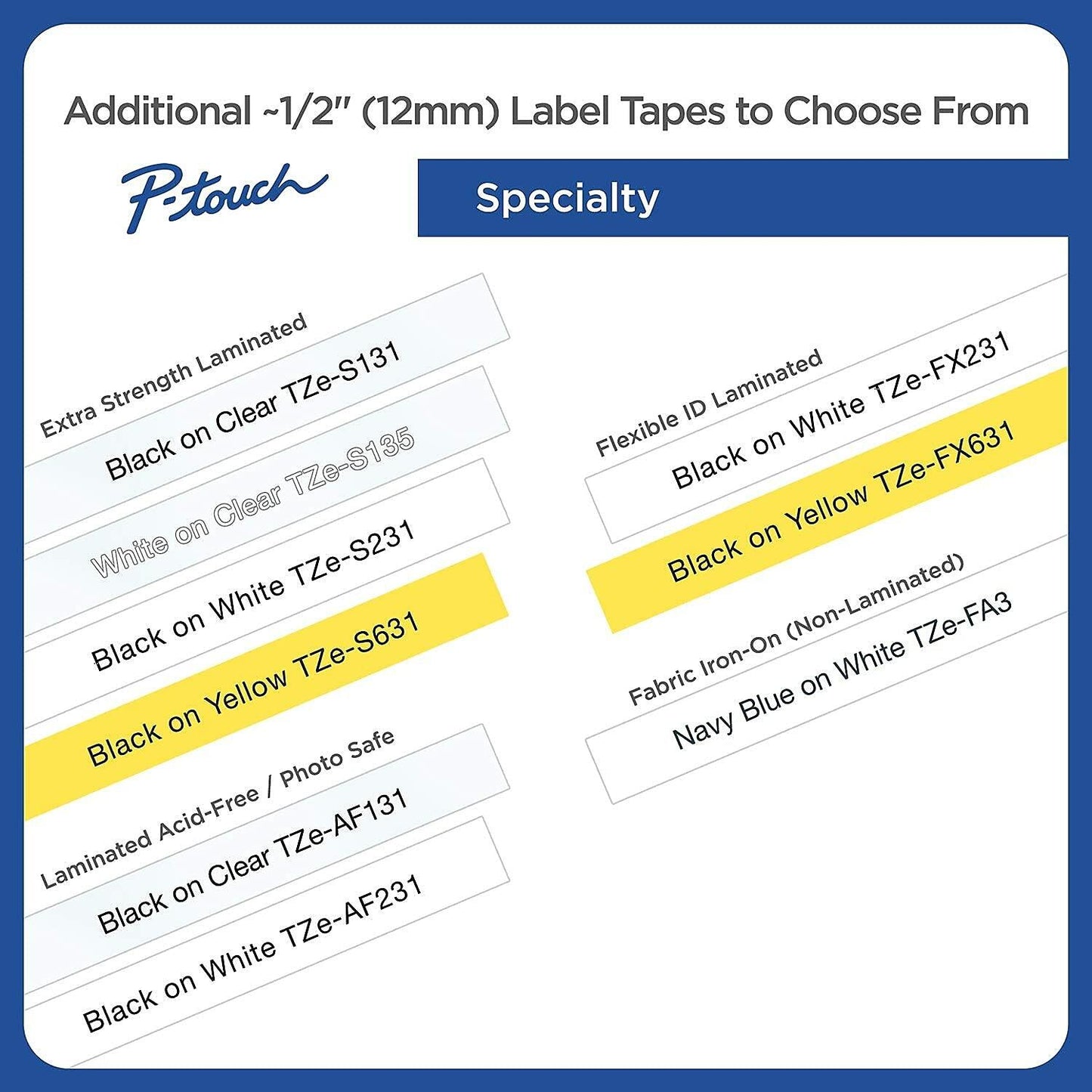 Brother TZE2312PK Laminated Labeling Tape,For TZ Models,1/2-Inch ,2/PK,Black/White