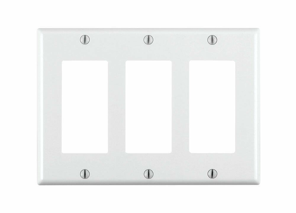 Leviton 80411-W 3-Gang Decora/GFCI Device Decora Wallplate, Standard Size, Thermoset, Device Mount, White