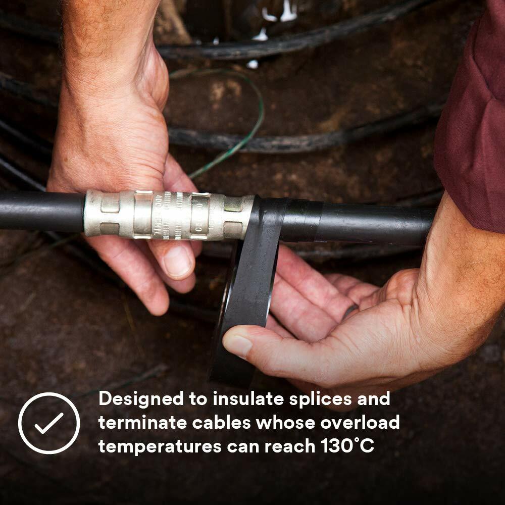 3M Scotch Linerless Electrical Splicing Tape 130C for Wires and Cables, 1-1/2 in x 30 ft, Rubber Backing, Self Fusing, UV Resistance, Highly Conformable, Moisture Seal, Black, 1 Roll