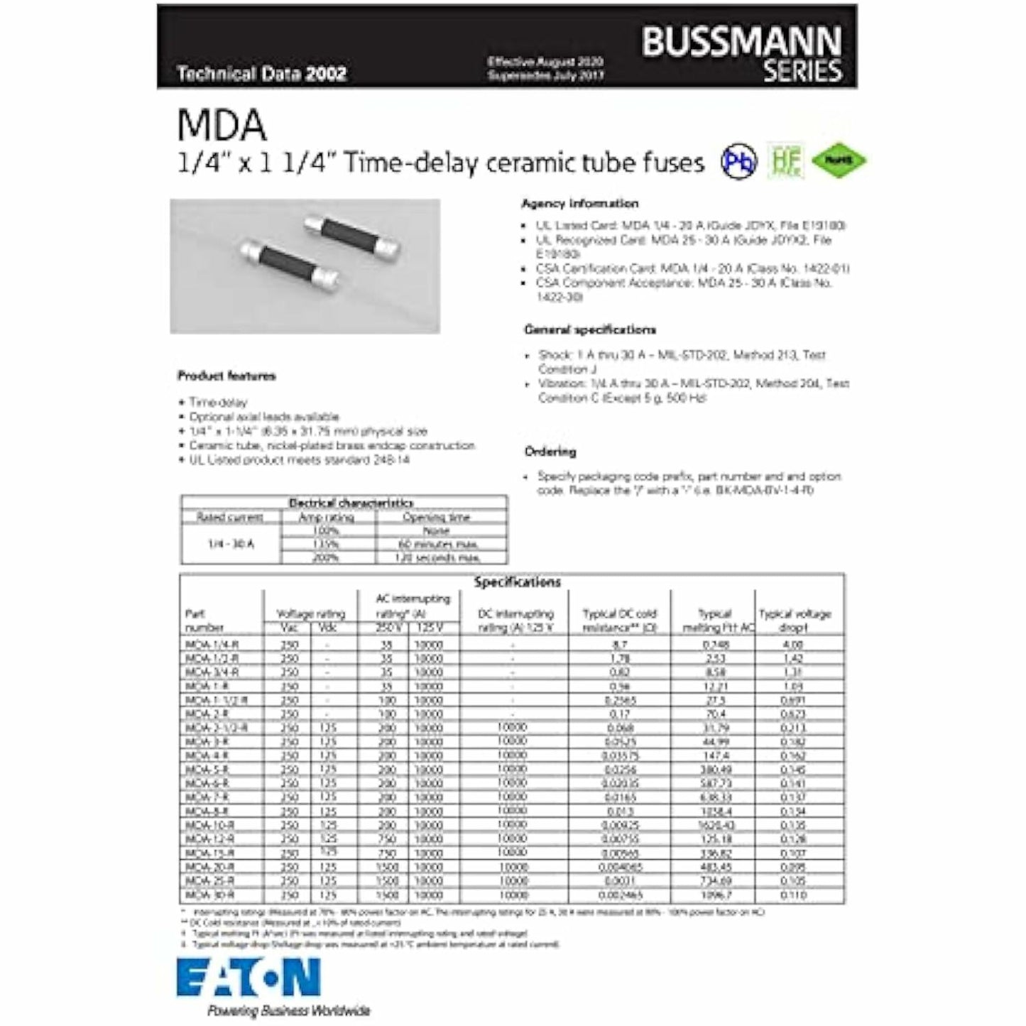 Bussmann MDA-7 Cooper Buss MDA7 Fuse (Pack of 5)