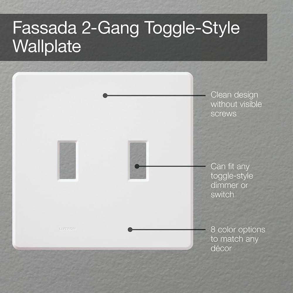 Lutron Fassada 2 Gang Wallplate for Toggle-Style Dimmer and Switches, FW-2-WH, White (1-Pack)