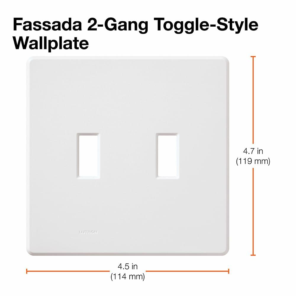 Lutron Fassada 2 Gang Wallplate for Toggle-Style Dimmer and Switches, FW-2-WH, White (1-Pack)