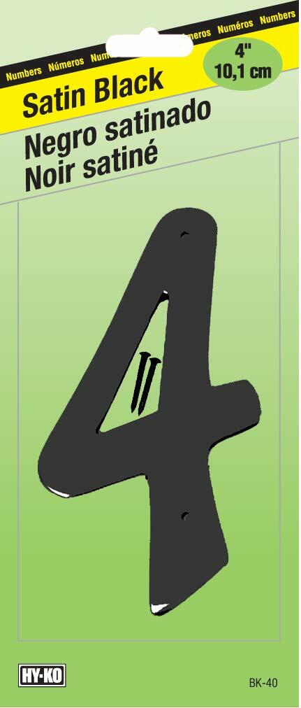 HY-KO PRODUCTS BK-40/4 Metal House Number 4 (FOUR), 4" High, Black