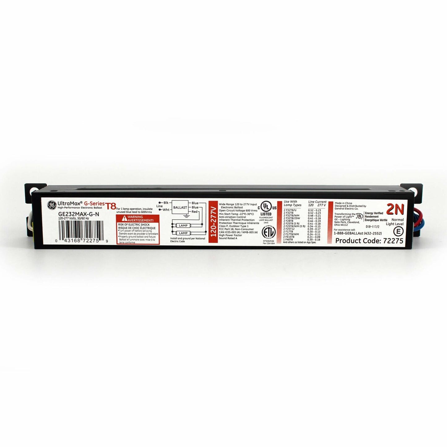 GE UltraMax Proline Electronic Ballast, 120/277 Volt Instant Start Ballast, Normal Ballast Factor, Ballast for Fluorescent Light (1) or (2) Lamp T8, Compatible with F32T8/WM and F17T8