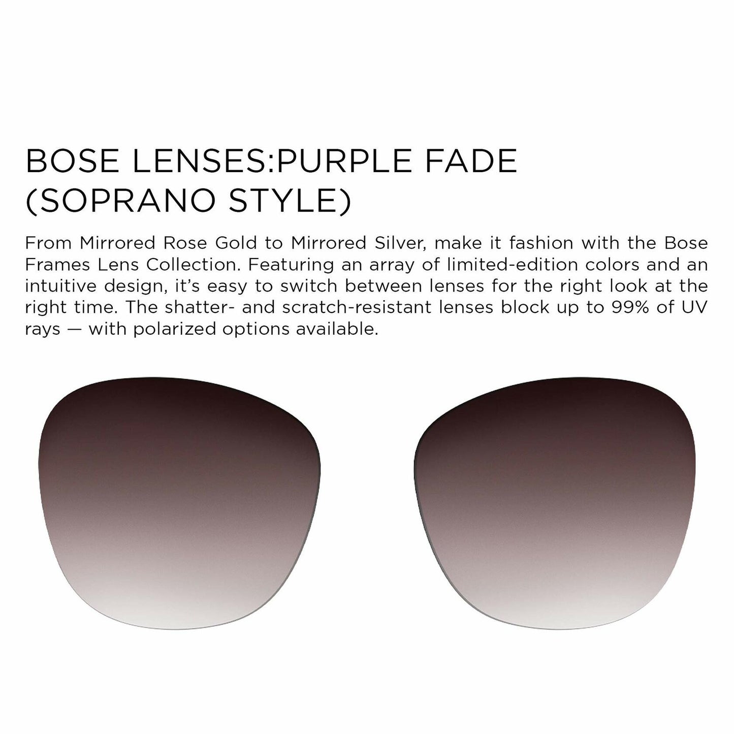 Bose Purple Fade, Soprano Cat-Eye Replacement Sunglass Lenses, Lens Width: 55 mm